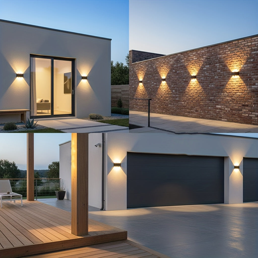 2 Pack LED Outdoor Wall Light Modern Aluminum Wall Lamp Up Down Light, Black Outdoor Fixture for Porch Garden Decoration (Warm/White Light)