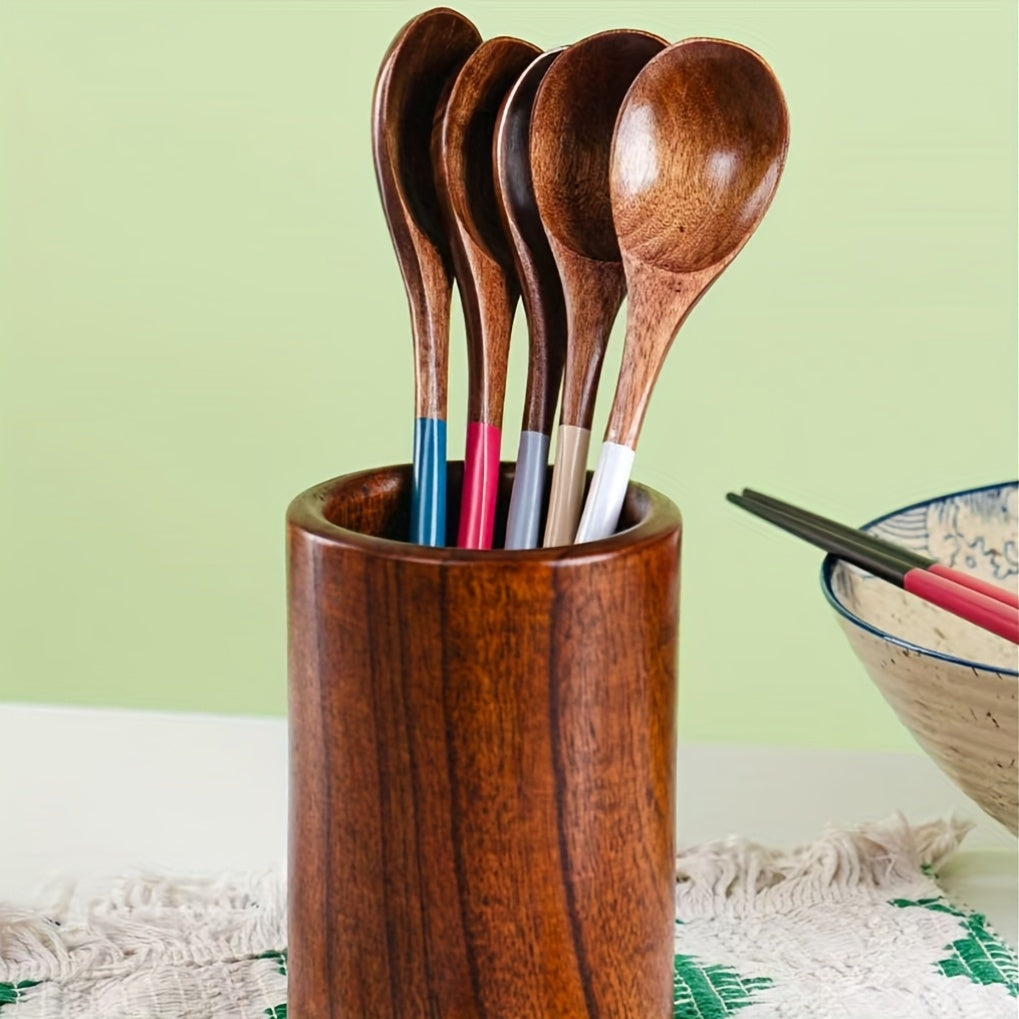 5-Piece Set Japanese Colorful Wooden Spoon & Chopstick Set – Reusable Cutlery Set – Made of Solid Wood