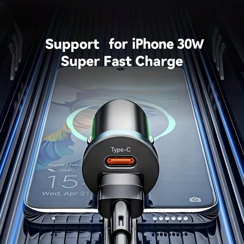 New 30W Super Fast Car Charger - Dual Port USB-C PD3.0/QC3.0 Adapter, Compatible with Iphone 16/15/14/13, Samsung S25, Ipad, And Android Devices (35 Minutes Quick Charge), Easter Gift, Fast Charging Adapter, Charger, Dual-Port Layout