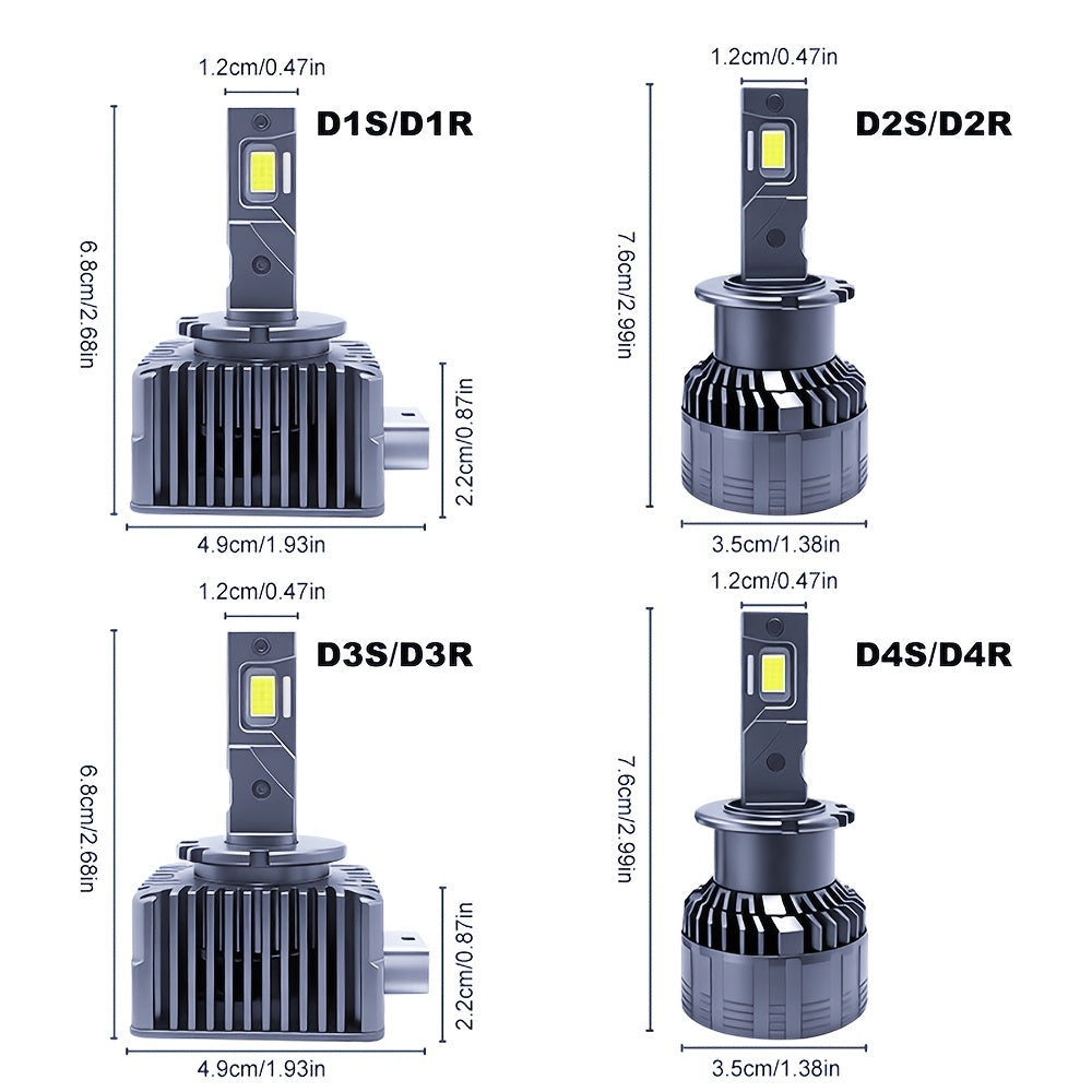 2-Pack LED Car Headlights, Compatible with D1S/D2S/D3S/D4S Sockets, High/Low Beam Dual Mode, 60,000 Lumens Brightness, 6500K Color Temperature, Built-in Fast Cooling Fan in Housing