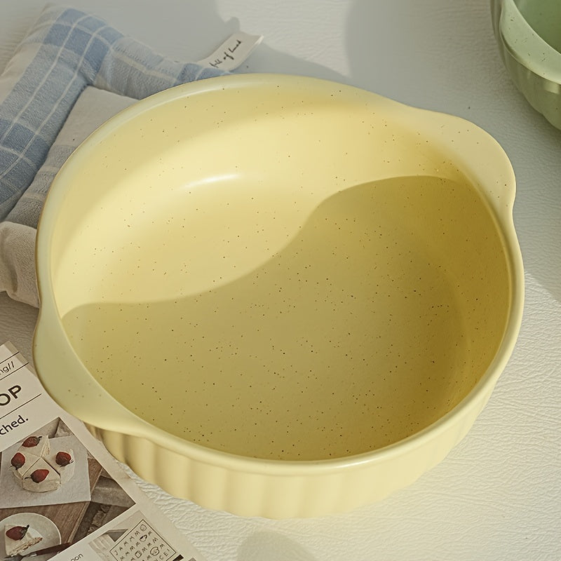 1 Ceramic Bowl with Ear Handles, Large Capacity Ceramic Plate, Soup Bowl, Salad Bowl, Noodle Bowl, Oven & Microwave Safe, Dinnerware, Kitchen Supplies for Salad, Fruit, Pasta, Kitchenware, Tableware Accessories
