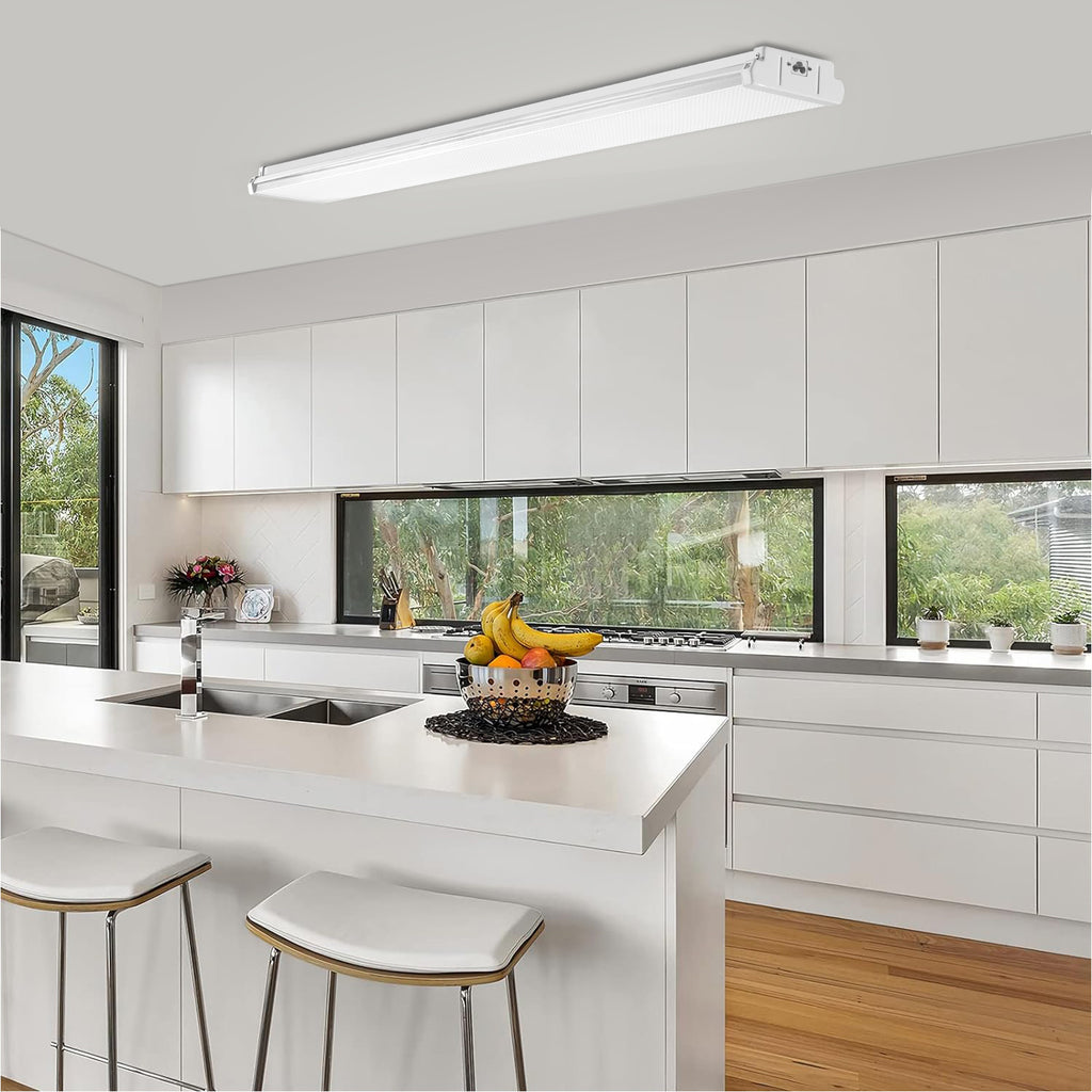 VEVOR 4/8 ft LED wrap light, 50W, 5500LM recessed LED shop light, 4-pack 6500K daylight LED kitchen ceiling light fixture, suitable for garage, office, laundry room fluorescent light replacement, FCC certified
