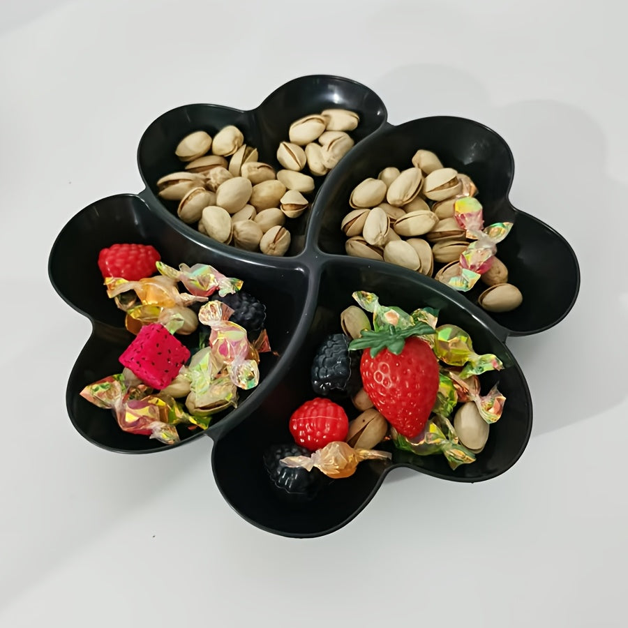 1 Heart-Shaped Food-Grade Plastic Divided Tray – Multi-Functional Serving Plate for Living Room & Coffee Table – Features 4 Compartments for Snacks, Desserts, Fruits, Perfect for Parties, Weddings & Coffee Shops