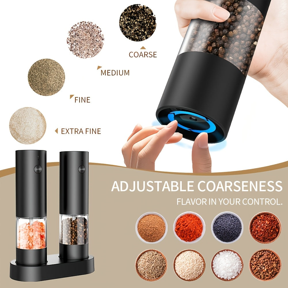 Electric Salt and Pepper Grinder, Automatic Battery-Operated Pepper Mill, Adjustable Coarseness, Easy Refill, Upgraded Large Capacity with LED Light, One-handed Operation, Perfect for Kitchen, Dining Table and Gifting