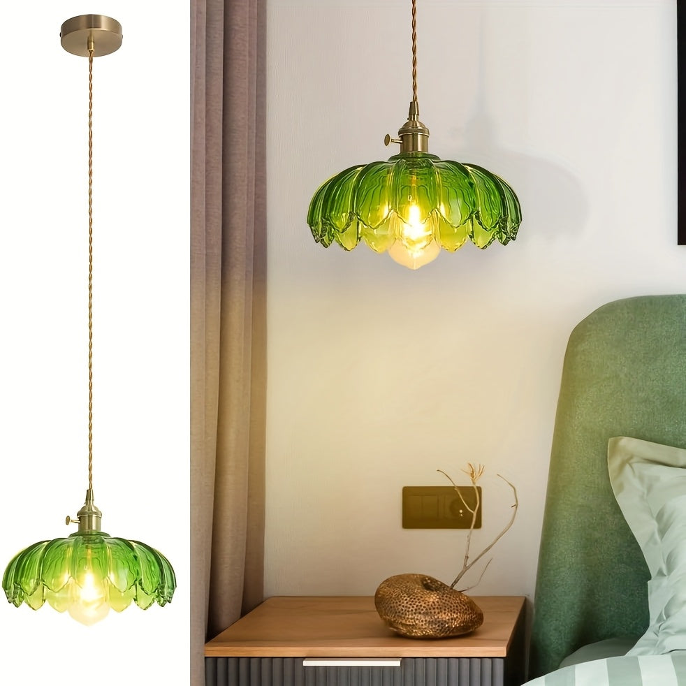 Vintage Pendant Light - Hanging Light Green Glass Pendant Light W260*H1500 Adjustable, Small Green Pendant Light Suitable for Bedroom, Hotel, Restaurant, Kitchen and Hallway (Bulb Not Included) New Year/Valentine's Day