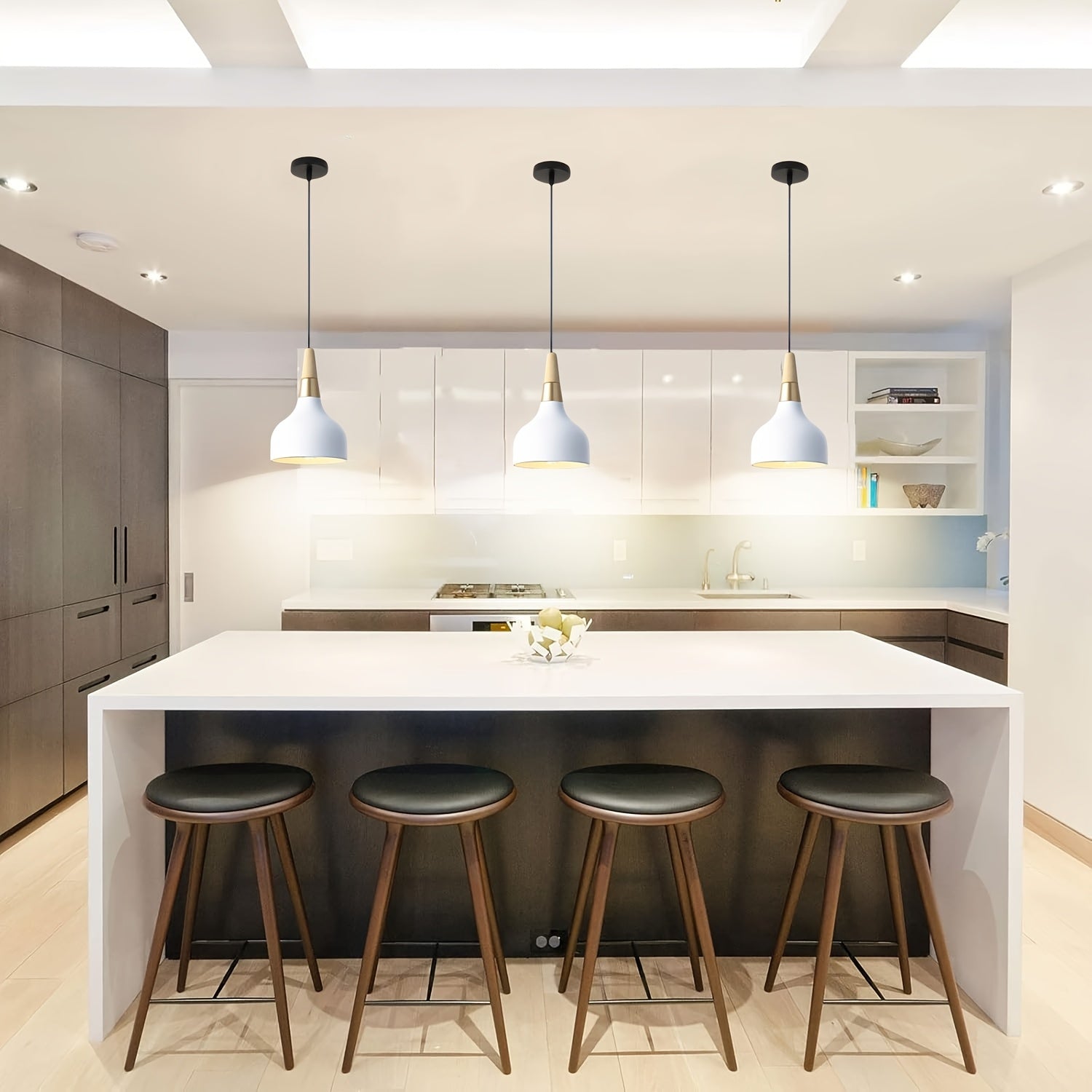 Modern E26/27 pendant light industrial art decorative ceiling lighting fixture simple Nordic style hanging lampshade single-head for dining room, kitchen island, hallway, store (wood, white)