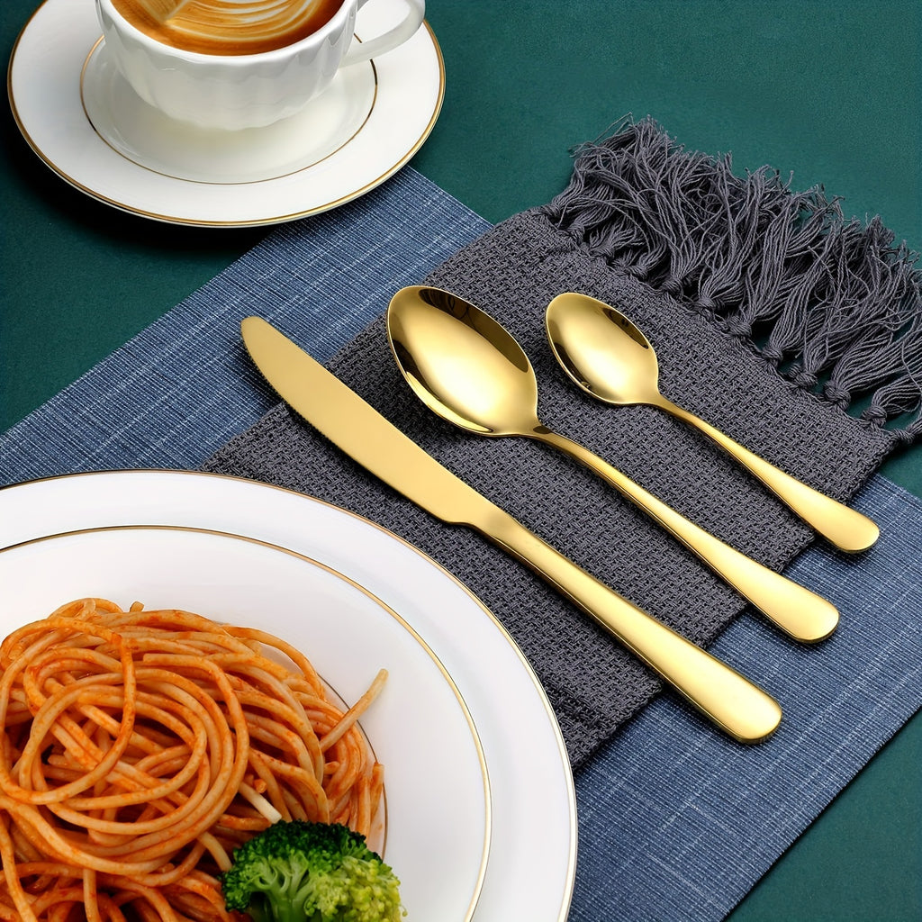 24-Piece Elegant Stainless Steel Black Cutlery Set – Classic 24-Piece Knife, Fork & Spoon Gift Box Set – Mirror Polished 6-Person Gold Cutlery Set with Gift Box Packaging – Dishwasher Safe – Perfect for Weddings, Parties, Restaurants, Hotels