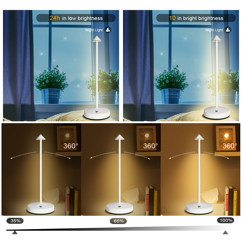 2pc rechargeable ambiance wireless smart table lamp, portable LED battery-powered USB desk light, 3-level brightness adjustable bedside night light, suitable for restaurant and outdoor scenes