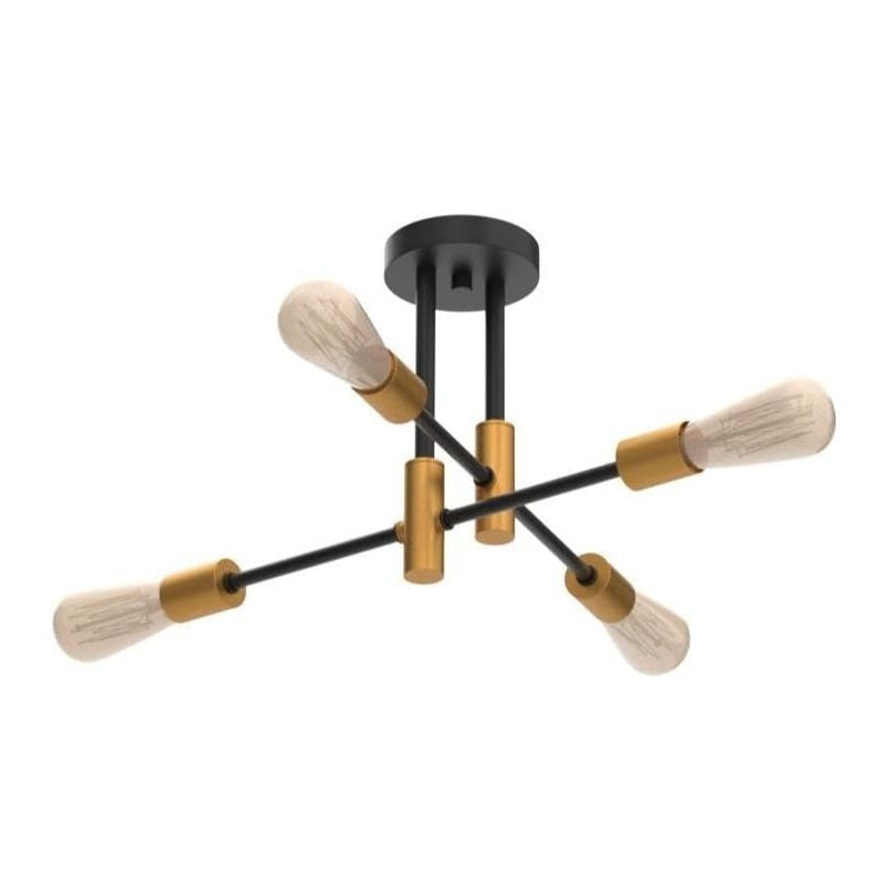 Modern Black Gold Soviet Sputnik Pendant Light, 4-Light Semi-Flush Mount Metal Pendant Light, Suitable for Bedroom, Kitchen, Hallway, Entryway and Office