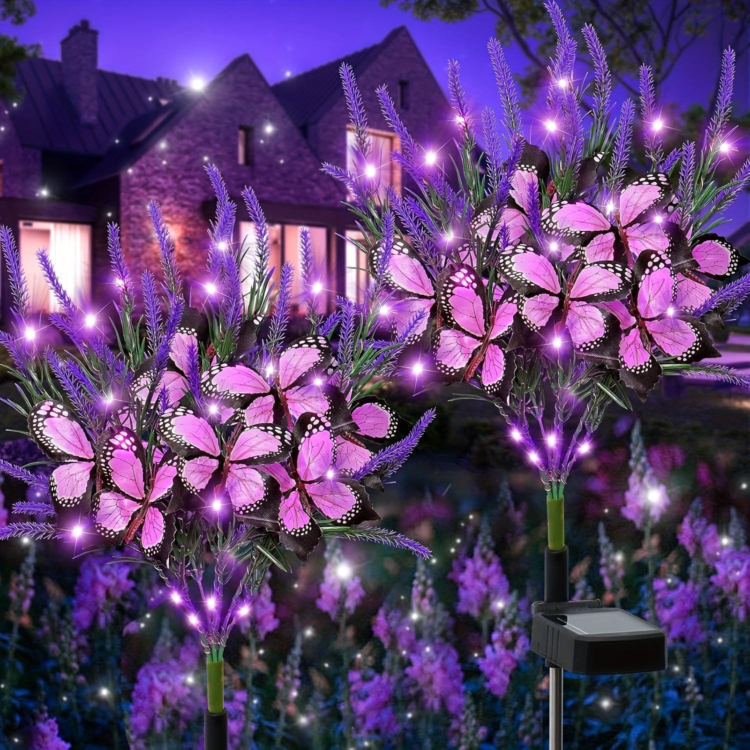 4pcs Solar Lavender with Butterfly Flower Light LED Outdoor Decoration Courtyard Garden Villa Atmosphere Lawn Ground Insert Landscape Light Party Decorative Flower Light
