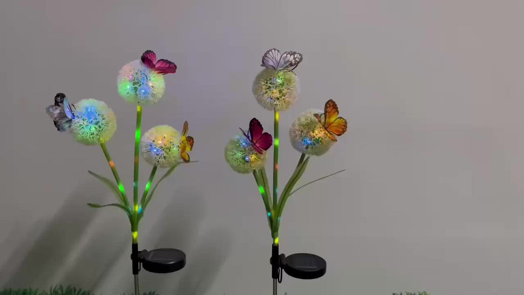 (两支装三头葱球蝴蝶) 太阳能灯户外庭院路道装饰更大更牢固的地插花灯户外用于草坪花园