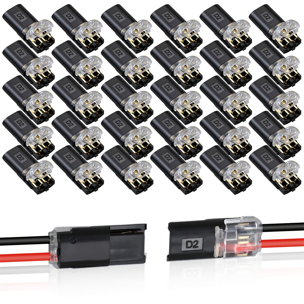 15/70-Pack Wire Splice Connectors, No-Strip Quick Connect Electrical Splice Clips, 2 Pin 2 Wire, for 0.06-0.08 inch (AWG22-AWG18) Wire Size, PVC Insulated, Copper Contacts