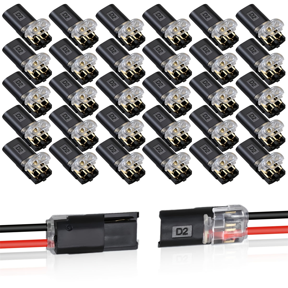 15/70-Pack Wire Splice Connectors, No-Strip Quick Connect Electrical Splice Clips, 2 Pin 2 Wire, for 0.06-0.08 inch (AWG22-AWG18) Wire Size, PVC Insulated, Copper Contacts