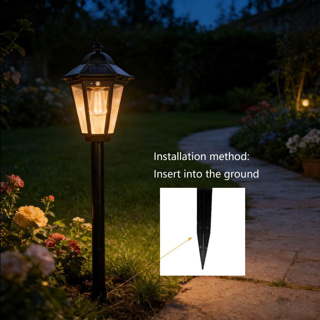 Large Solar Street Light with Motion Sensor and Smart Control, European Lantern Style Black LED Outdoor Light, Height 3.94ft, IP65 Waterproof, Durable Plastic and Long-Lasting Battery, Perfect for Courtyard, Garage, Door, Garden, Square, Street