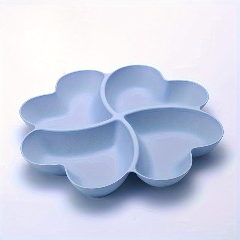 Heart-Shaped Divided Fruit Bowl, Reusable Tray for Nuts, Candy, Snacks & Desserts, 4 Compartments, Made of Durable Food-Safe Plastic, Elegant Serving Plate for Home, Parties, Weddings & Cafés