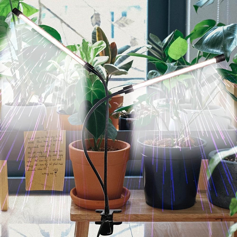 2-Head Full Spectrum LED Grow Light, USB Clip-On 5V Indoor Greenhouse Grow Lamp, Dimmable 3/9/12H Timer, Ideal for Seedlings Flowers Houseplants, Valentine's Day Gift