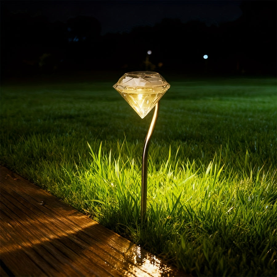 4 Pack Solar Diamond Shape Light Set, Designed for Outdoor Use with Rainproof Function. These LED Lawn Lights Feature Simple Semi-Flush Mount Installation with Stainless Steel Tube.