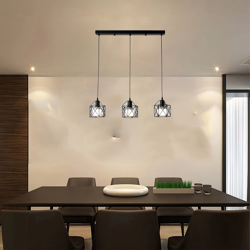 3 pendant lights, dining room farmhouse kitchen island high adjustable lighting fixture pendant light, dining room bedroom hallway industrial pendant light, black metal cage pendant light
