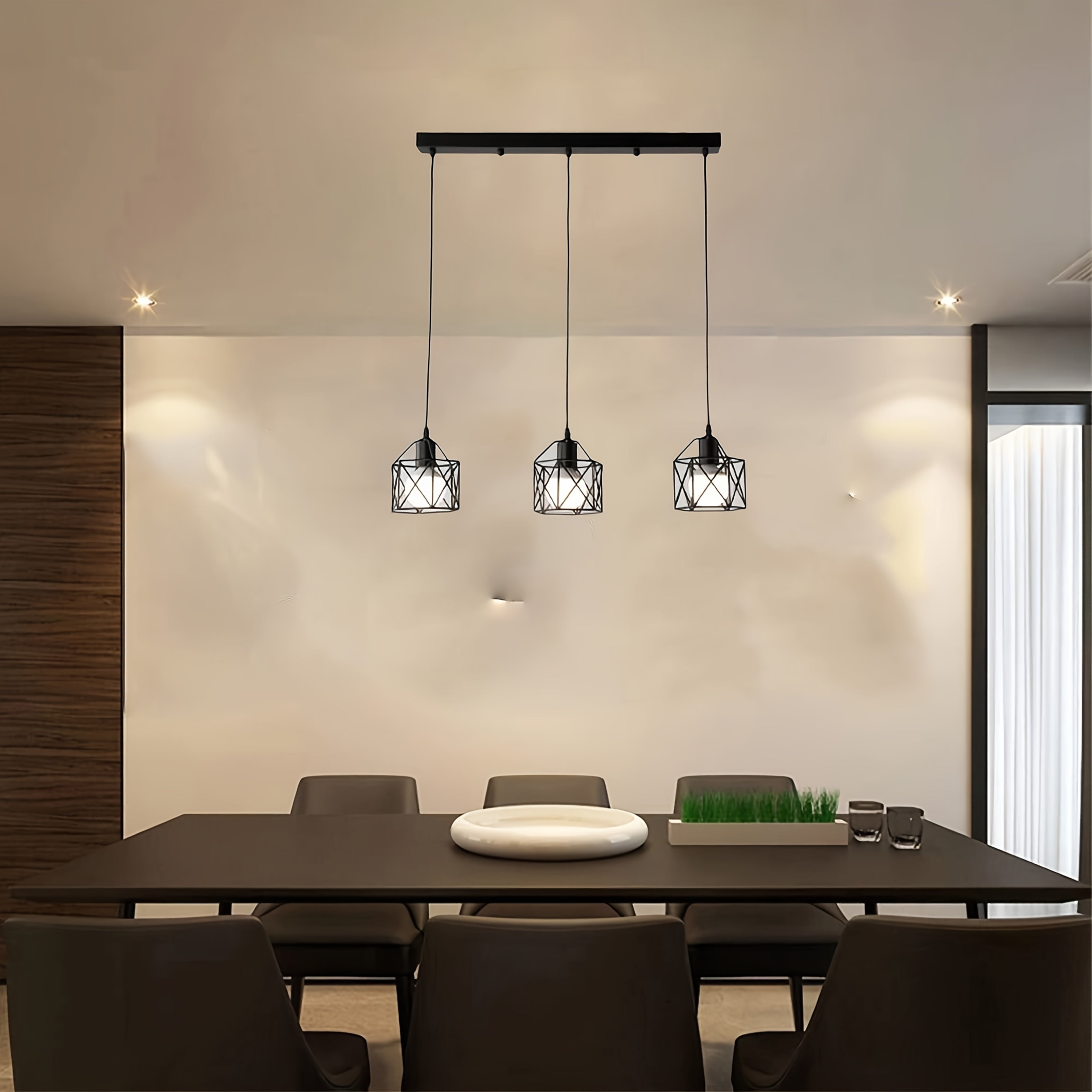 3 pendant lights, dining room farmhouse kitchen island high adjustable lighting fixture pendant light, dining room bedroom hallway industrial pendant light, black metal cage pendant light
