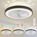 Low Profile Flush Mount Ceiling Fan with Light, 6-Speed Dimmable Bladeless Reversible Fan Light, Suitable for Bedroom, Dining Room, Living Room, Kitchen