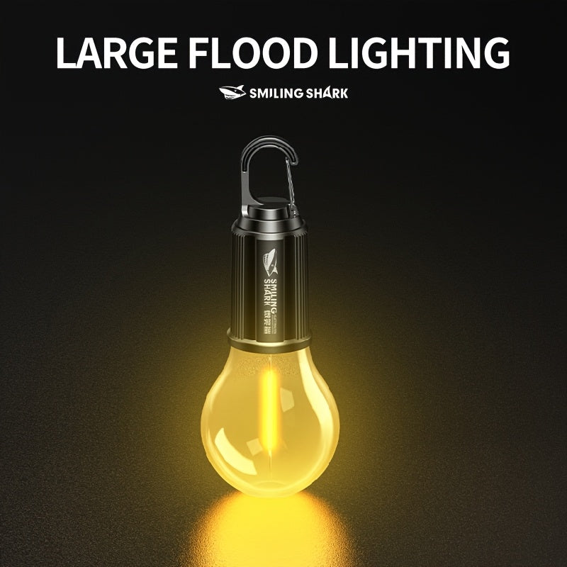 A smiley face shark portable bulb, ultra-bright camping light, suitable for outdoor and indoor use, rechargeable bulb, ideal for hanging outside during camping, hiking, backpacking or power outages