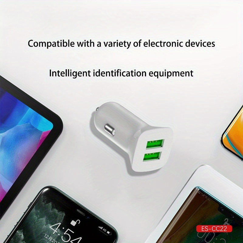 4.8A Car Charger with Dual USB Ports, Car Charger Adapter, Road Trip Essential, Sleek Charger, Smart Technology, Multiport Charger, Frequent Travelers