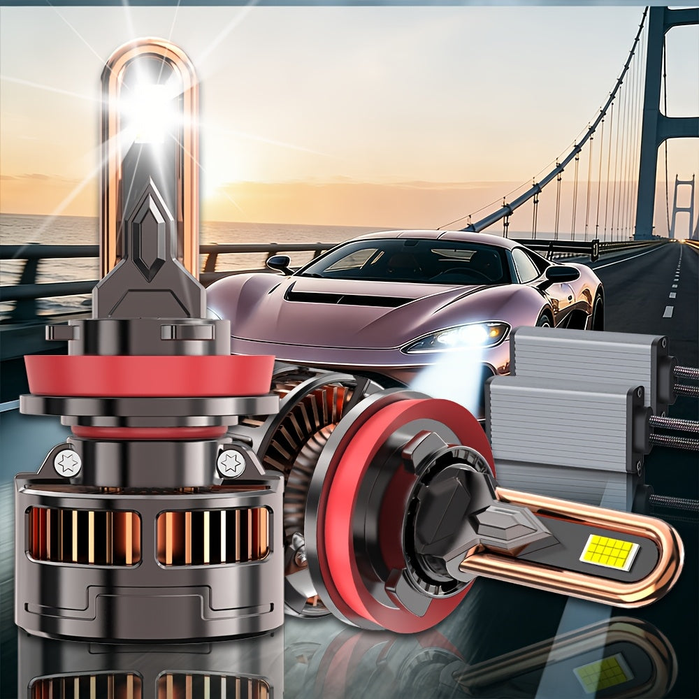2PCS-LED Car Lights - 9012/9006/9005, H11/H7/H4/H1 - 55000LM, 300W High/Low Beam, 7500K Cool White Light, 12-24V Spotlight, No Battery Needed, Improves Night Driving Safety, External Driver Included