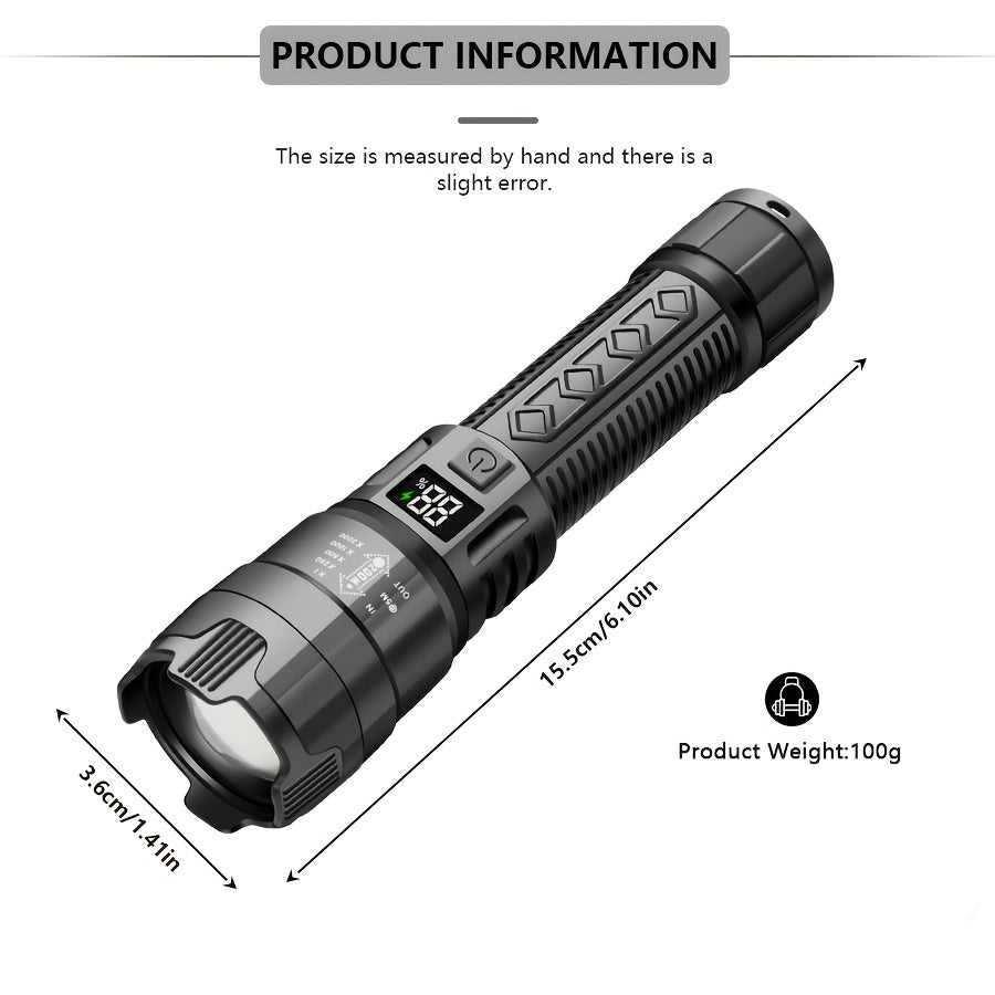 IPX6 USB Rechargeable New Flashlight, Long Lasting Battery, Multiple Adjustable Brightness Modes, Ideal for Camping, Power Outage, Home Use, Night Fishing and Emergency Gear