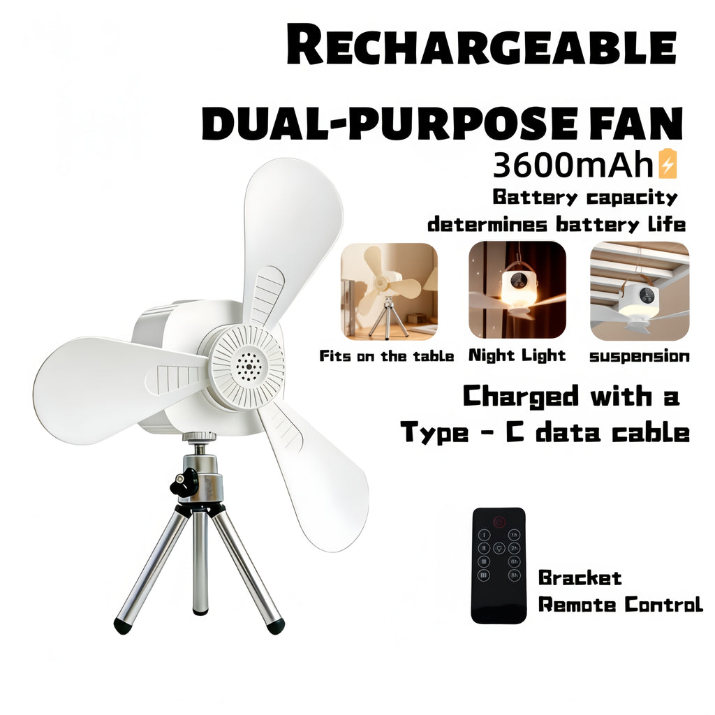 USB Rechargeable Portable Camping Fan with LED Night Light, 4 Speed Levels Long Lasting Battery Strong Wind, Hanging Fan for Dorm Tent, Ideal for Camping Fishing Outdoor Adventure Camping Accessories