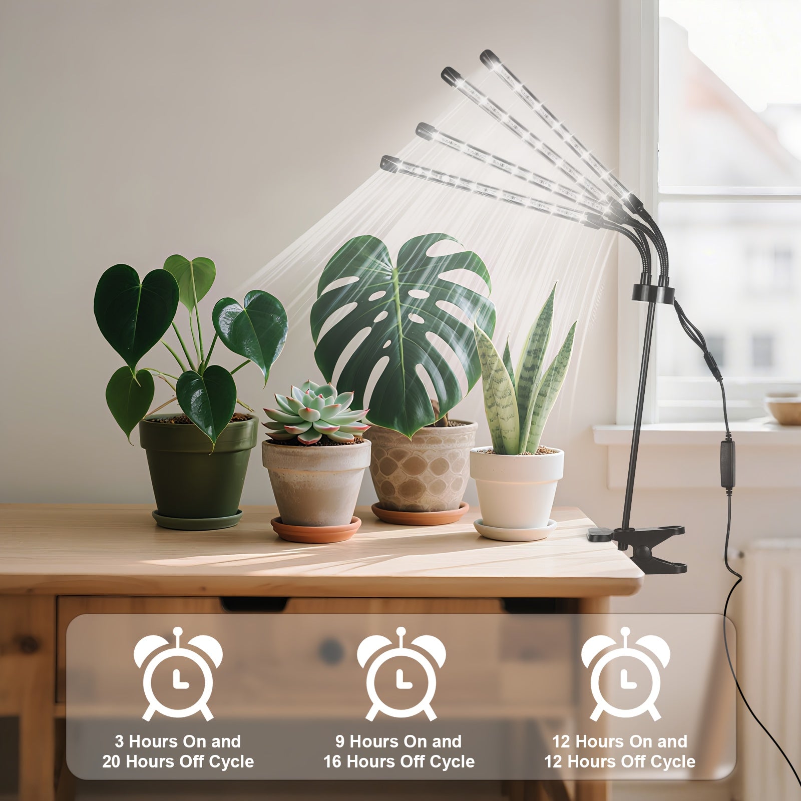 4-Head LED Indoor Plant Grow Light, Timing Design, Multifunctional Adjustable Lighting for Indoor Plants, 3 Modes Switch, Promotes Healthy Plant Growth, Suitable for Greenhouse, Nursery, Home Gardening and Garden, Local Warehouse Shipping