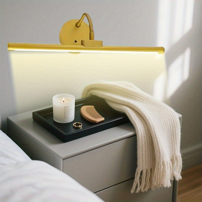 Black/Gold Universal Adjustable Rechargeable 3-Color Temperature Smart Wall Light - with Remote Control, USB Rechargeable Vanity Light, Indoor Night Light, Cabinet Light, Display Light, Bathroom LED Light, Bathroom Hallway Lighting