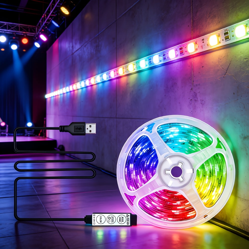 RGB 舞台氛围 LED 灯带 3.28ft‑131.23ft USB 供电 3 键控制 多色可变光 适用于派对演出婚庆节日布景 电视卧室客厅专业氛围照明