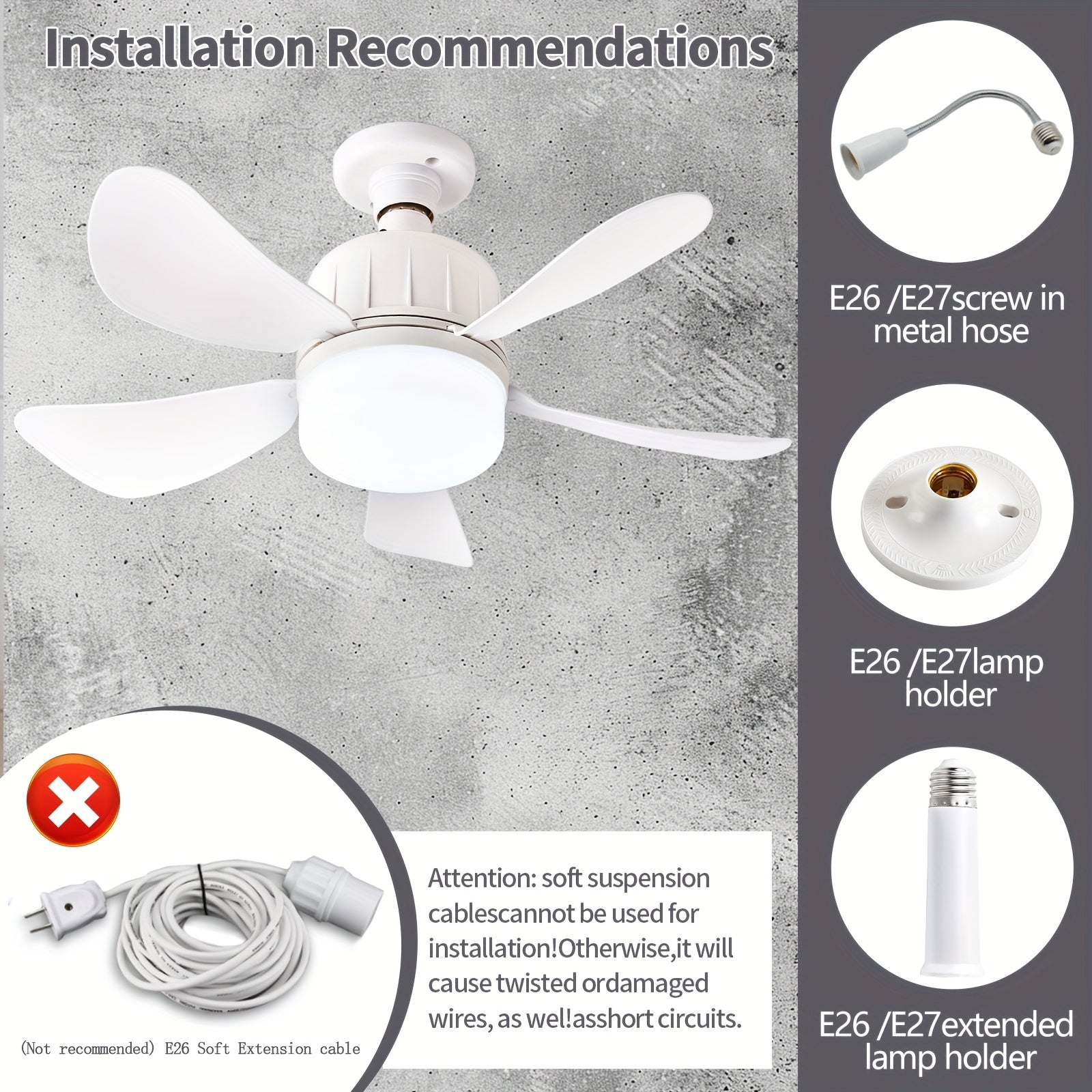 Ceiling Fan with Adjustable Blades, 3 Speed Levels, Overload & Short Circuit Protection, Energy-Saving Cooling Design for Living Room and Bedroom