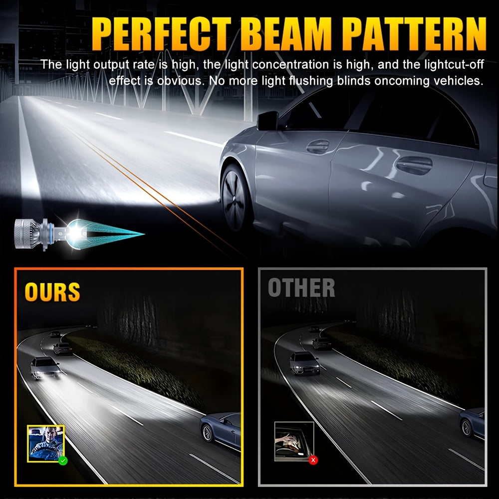 2-Pack LED Car Headlight Bulbs - Model O122, 6500K Color Temperature, with CANbus External Driver, Compatible with H1, H4, H7, H11, 9005, 9006, 9012 Sockets. 210W High Power Bulbs, 28200 Lumens Brightness, 600% Brightness Increase