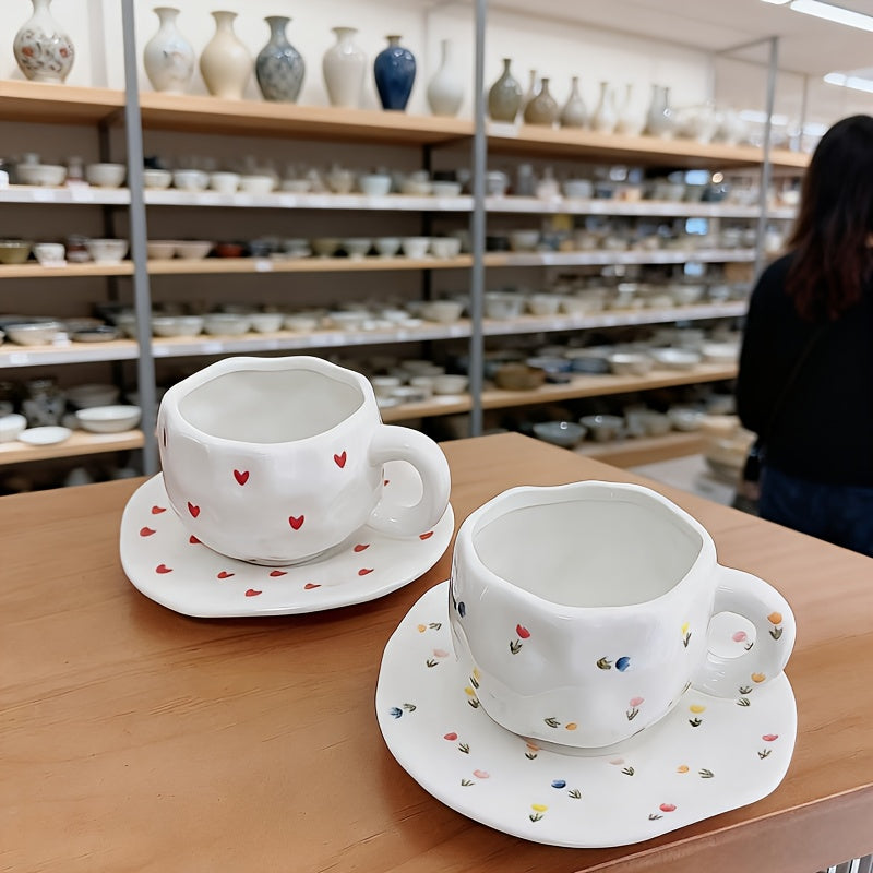 High-Quality Ins Style Youthful Feel Cup Holder, Ceramic Coffee Cup, High-Appeal Afternoon Tea Cup Set with Saucer, Capacity 8.45oz, Comfortable Grip, Perfect for Holiday Gifts