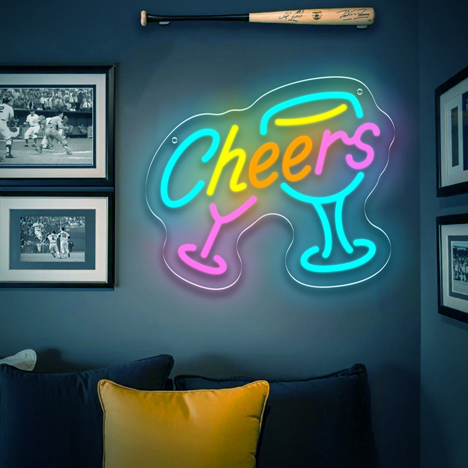 Neon sign light - wall-mounted text light with button control panel and switch, single color illumination, suitable for home, party, bar, cave - durable plastic tube