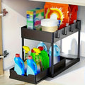 Multi-functional Pull-out Under Sink Organizer and Storage, Suitable for Bathroom & Kitchen, 2-Tier Sliding Cabinet Basket, Bathroom Cabinet Storage Box with Hooks, Storage Cup, Home Kitchen Accessories
