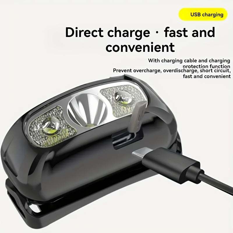 1PC Super Bright Headlamp LED Induction High Power Headlamp IP44 Protection Grade Mini USB Rechargeable Headlamp Portable Camping Searchlight
