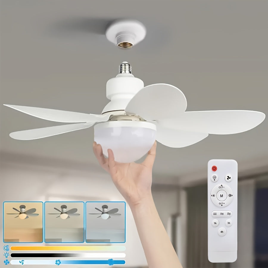 1-Pack Socket Fan Light, Screw Mount Flush Ceiling Fan with Light and Remote, E26/E27 Easy Install Ceiling Fan, Small Base Replacement Fan Bulb, Dimmable Socket Ceiling Fan Light, Fan with Light for Bedroom Kitchen Living Room