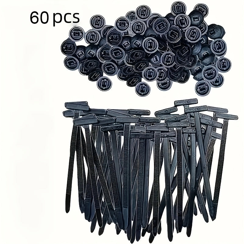 60pcs Nylon Self-Locking Cable Tie Mounts – Durable Plastic Fasteners for Auto Repair, Cable Management & Home, Multi-Purpose Fixing