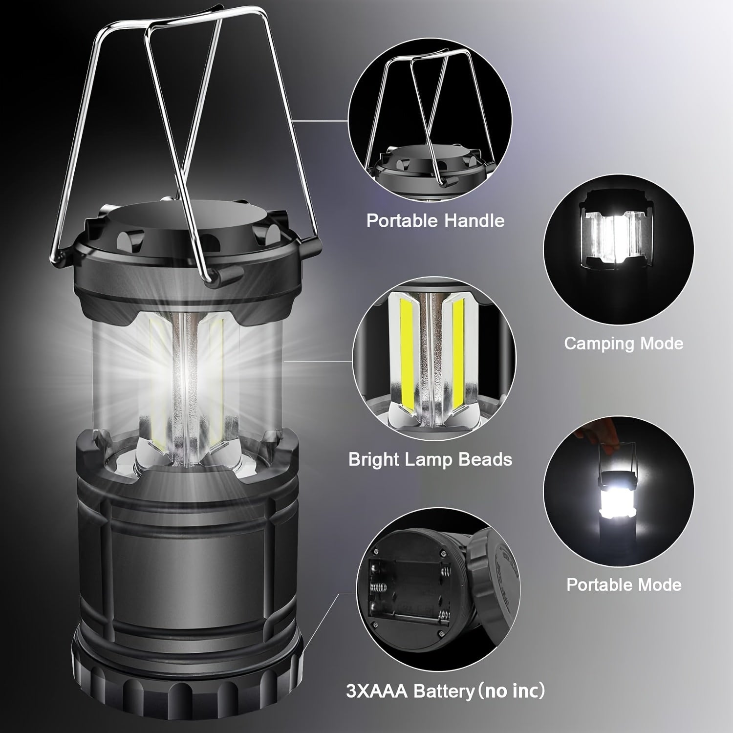 1 LED Camping Light, Ultra-Bright COB Foldable Flashlight, Portable Emergency Light (AAA Batteries Not Included)