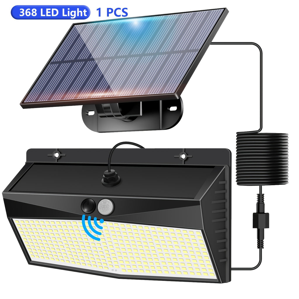 1 Outdoor Solar Light with 368 LEDs, Motion Sensor Light, IP65 Waterproof Rating, Porch and Garden Wall Light, with 3 Working Modes, Exterior Wall Light for Garage Front Door Fence, Cool White Light, with 16.4FT Cable, Also Suitable for Indoor