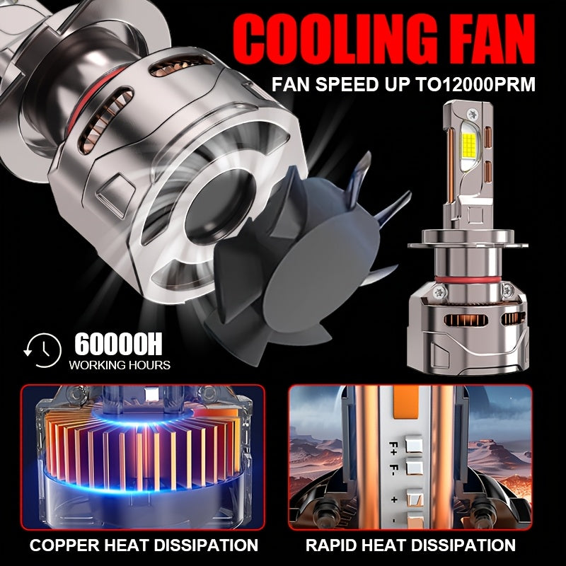 2 S&D LED Car Headlight Bulbs, Compatible with H4/9003/HB2 H7 H8 H9 H11, 7500K, Error-Free Canbus, Aluminum, 12V/24V High Brightness 950% Super Bright, Suitable for Smart Driving, Plug-and-Play, for Motor Vehicles