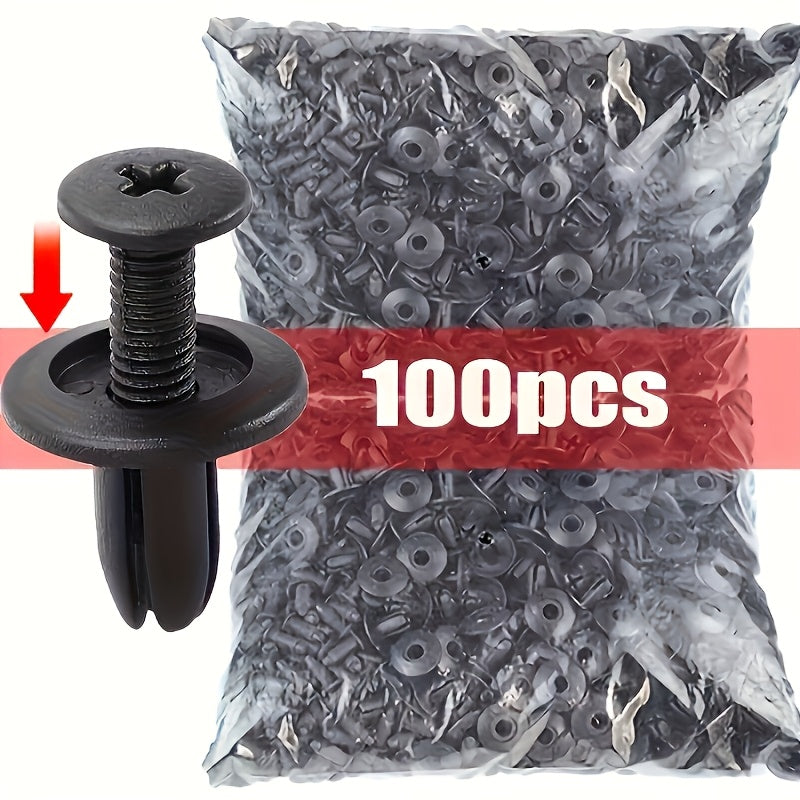 100/200-Piece 6mm/8mm Automotive Plastic Rivet Fasteners – For Door Trim Panel Fixing, Black Simple & Practical Essential Accessories, Fender Bumper Edge Molding Clips, Auto Bumper Rivets, Interior Trim Accessories, Decorative Trim Clips