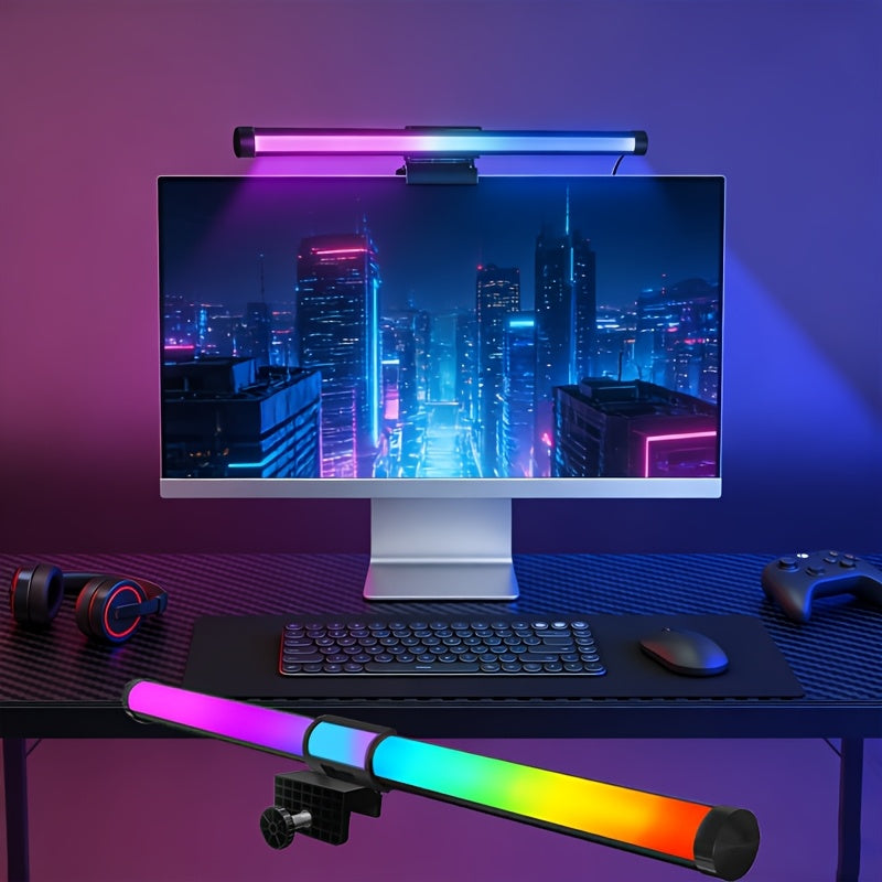RGBW dual-sided screen light, computer screen ambiance light, indoor lighting tube, desk lamp, three-color adjustable, RGB幻彩, five-button USB wired control, 45-degree adjustable angle, computer light, eye-protection light, reading light