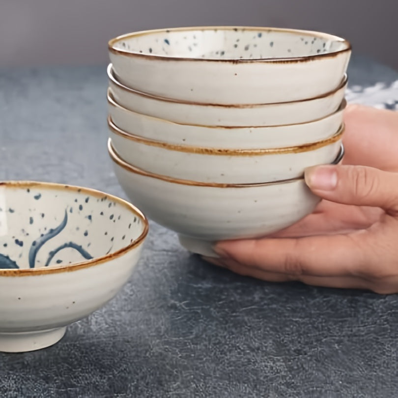4pc/6pc 4.75-Inch Vintage Ocean Ceramic Bowl – Rice Bowl, Yogurt Bowl, Fruit Bowl, Dinner Bowl