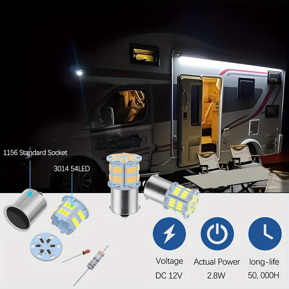 2/4/8-pack RV LED bulb - 3014 54-SMD, DC 12V white/warm white light - suitable for RV, camper van and marine lighting, replaces 1156 1141 1003 BA15S P21W LED interior bulb, battery not included