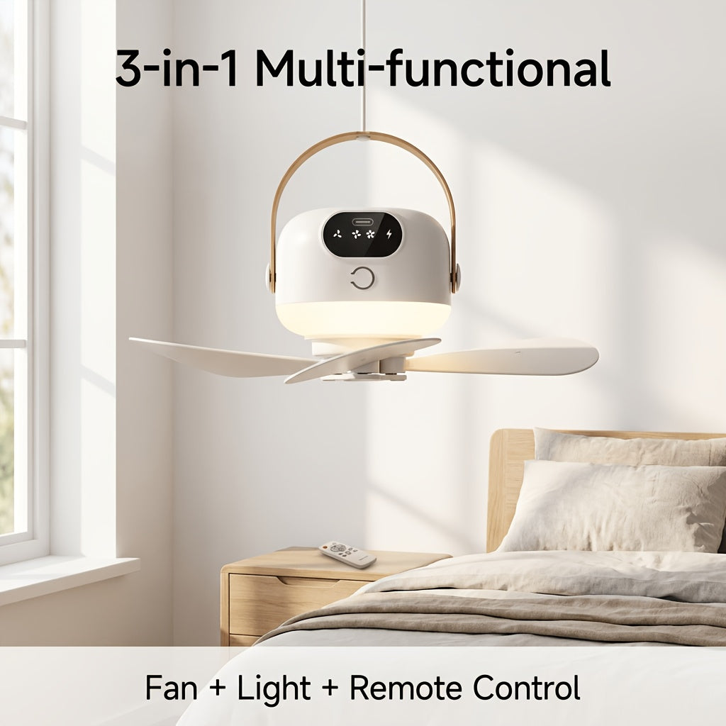 Smart Remote Control Ceiling Fan, Suitable for Dormitory, Camping, Outdoor, Type-C Charging, Built-in Battery