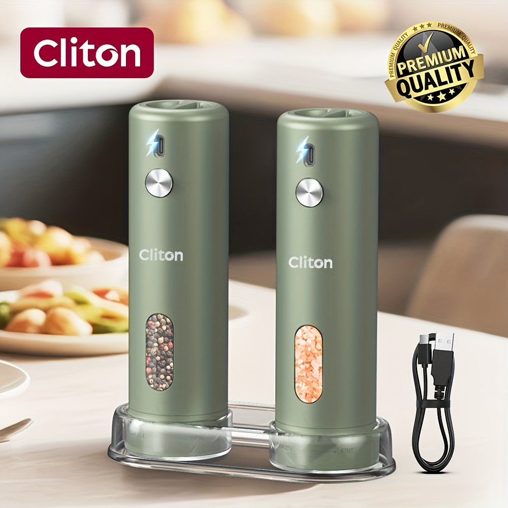 Electric Pepper Grinder Rechargeable – Automatic Salt & Pepper Grinder Set with 3.72oz Container, Exterior Adjustable Coarseness, White LED Light & One-Hand Operation – Perfect for Kitchen, Outdoor, BBQ & Gift Giving