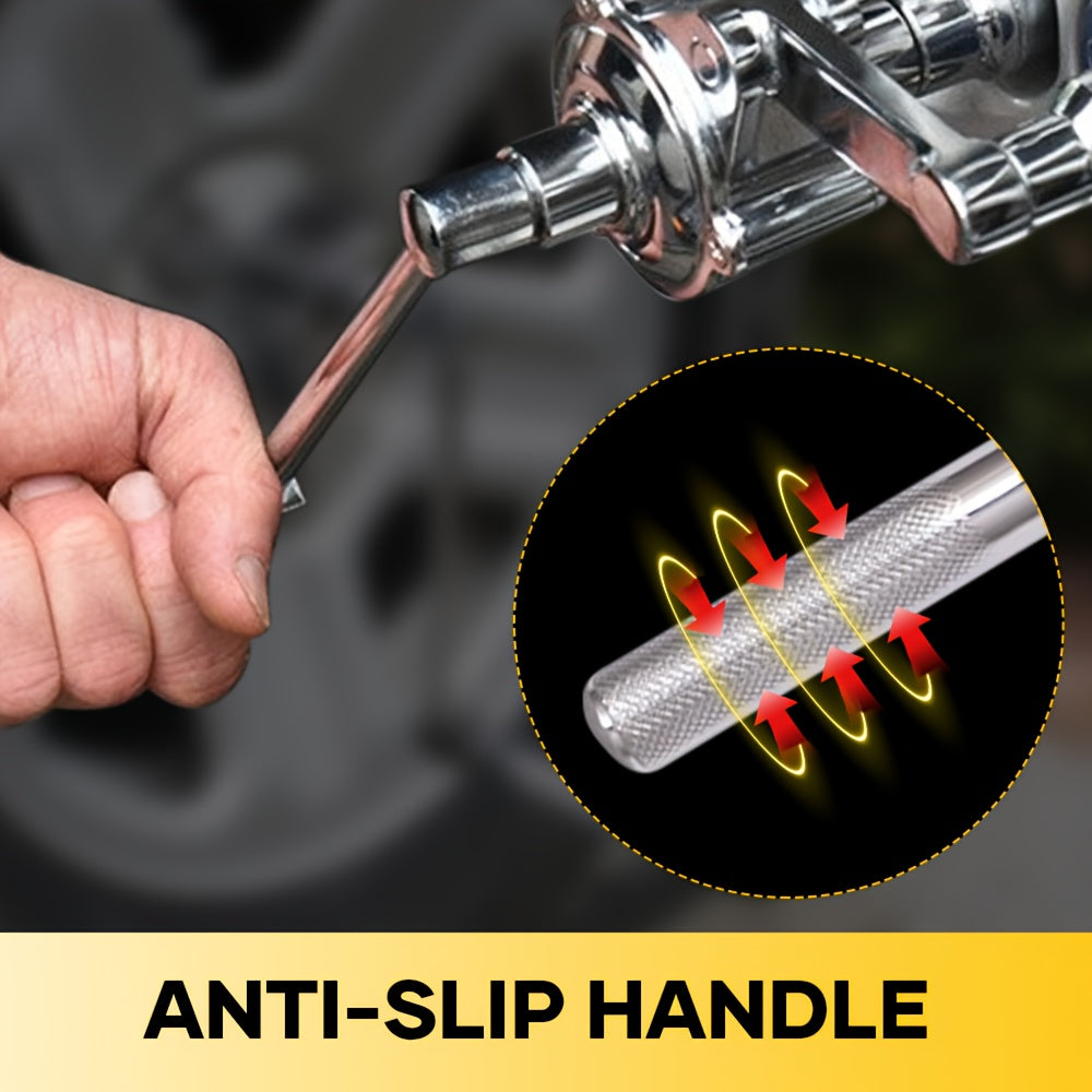 A Torque Wrench Designed Specifically for Removing Lug Nuts, Featuring a 1:16 Torque Multiplier with a Torque Range of 320NM. This Effort-Saving Tool Comes with a 1/2-Inch Drive and Includes a Tire Change Kit with 17mm, 19mm, and 21mm Sockets